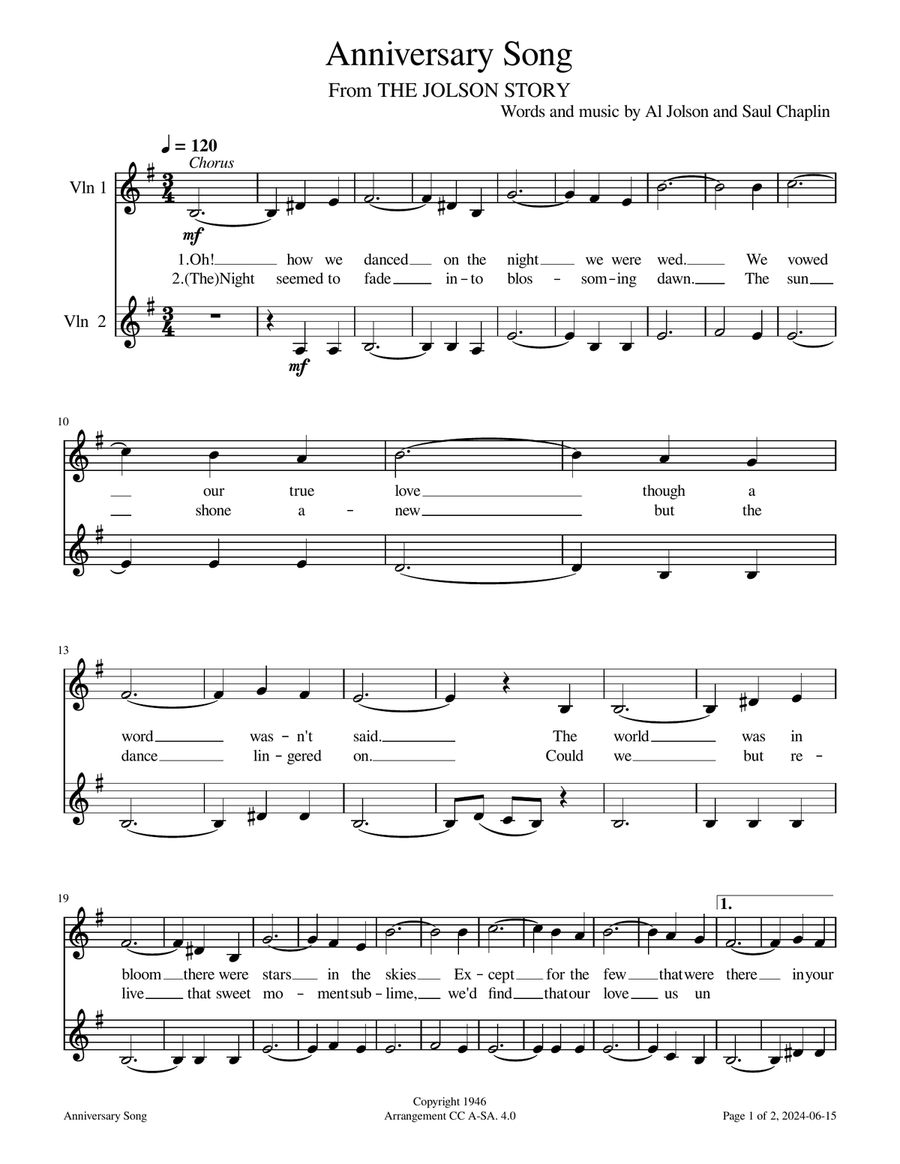 Anniversary Song A Cappella scores gallery preview page 1