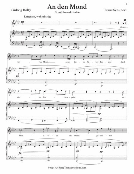 SCHUBERT: An den Mond, D. 193 (second version, transposed to F minor)