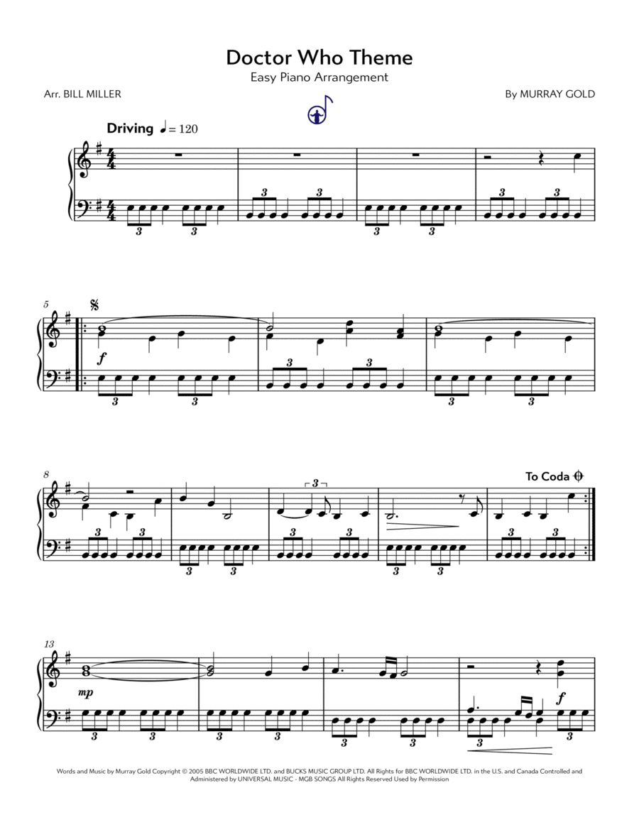 Doctor Who Theme Easy Piano scores gallery preview page 1