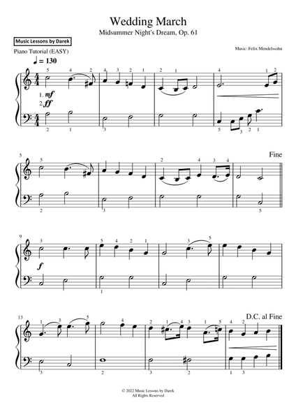 Wedding March (EASY PIANO) Midsummer Night's Dream, Op. 61 [Felix Mendelssohn] image number null