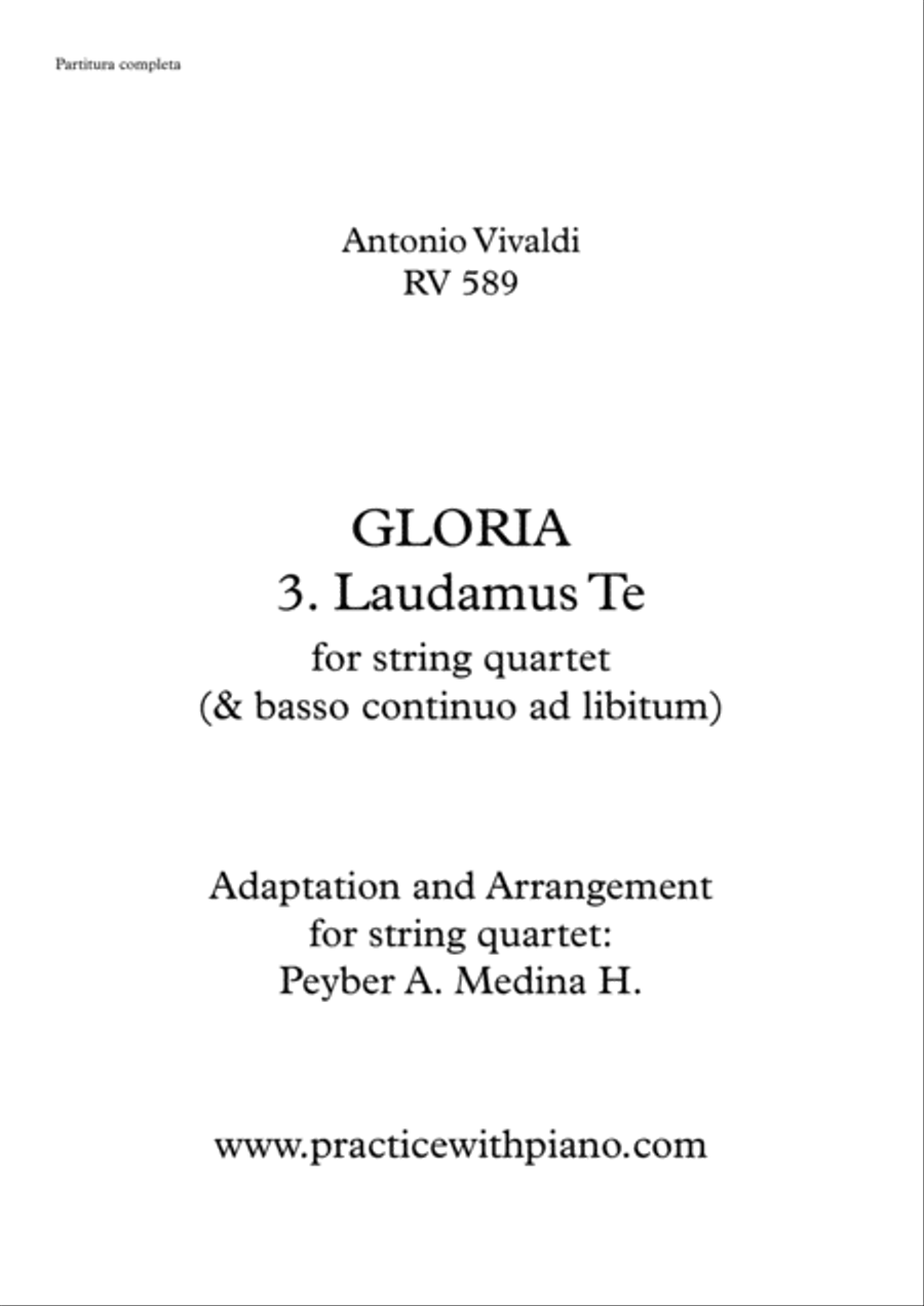 Vivaldi - RV 589, GLORIA - 3. Laudamus Te, for string quartet String Quartet scores gallery preview page 1