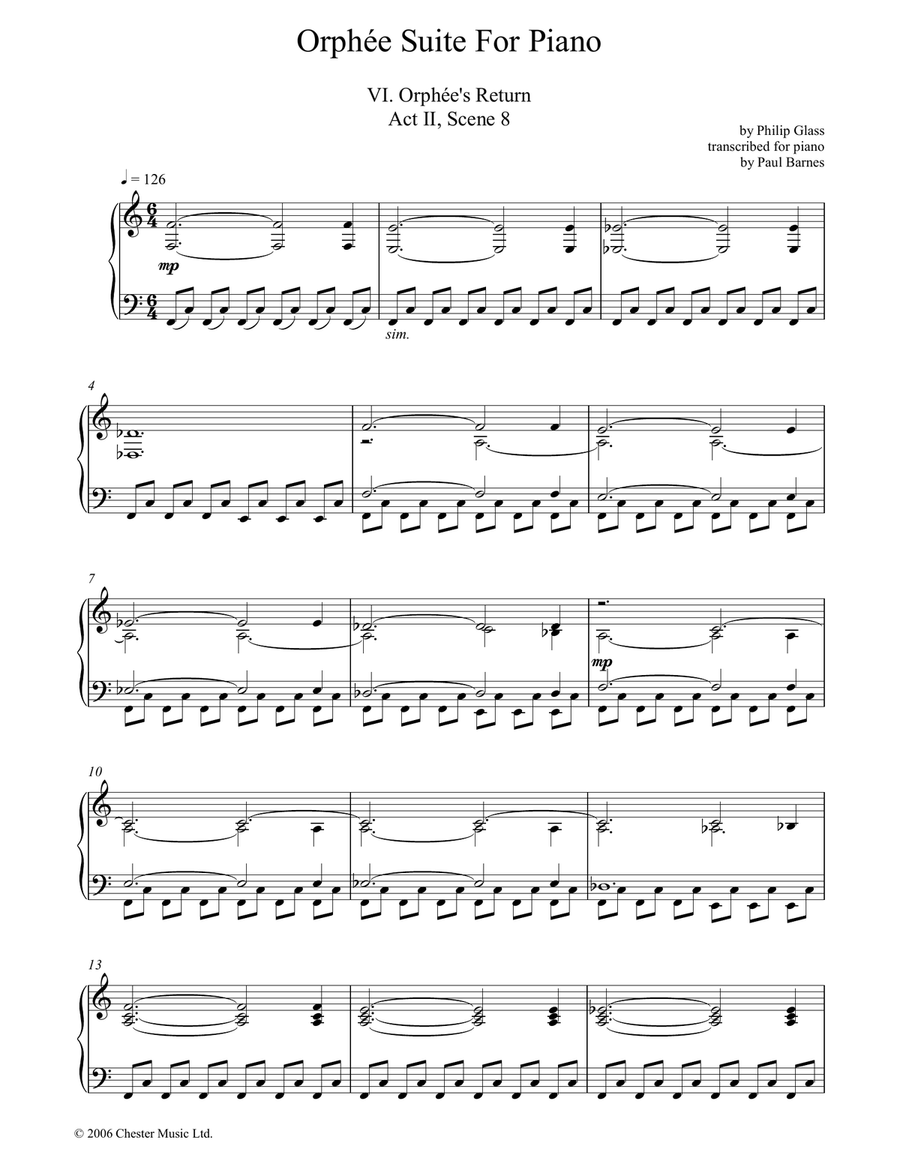 Orphee Suite For Piano, VI. Orphee's Return, Act II, Scene 8 Piano Solo scores gallery preview page 1