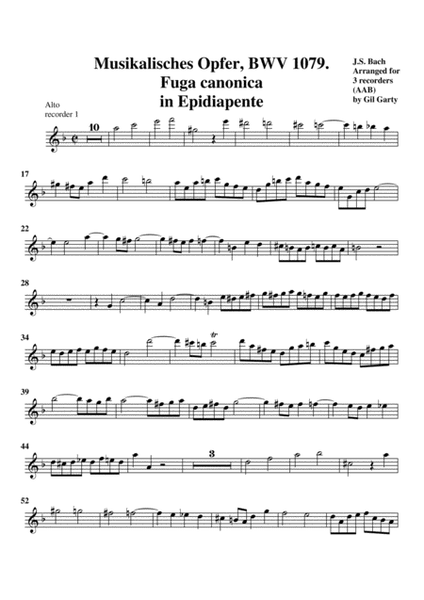 Fuga canonica in Epidiapente from Musikalisches Opfer, BWV 1079 (arrangement for 3 recorders)