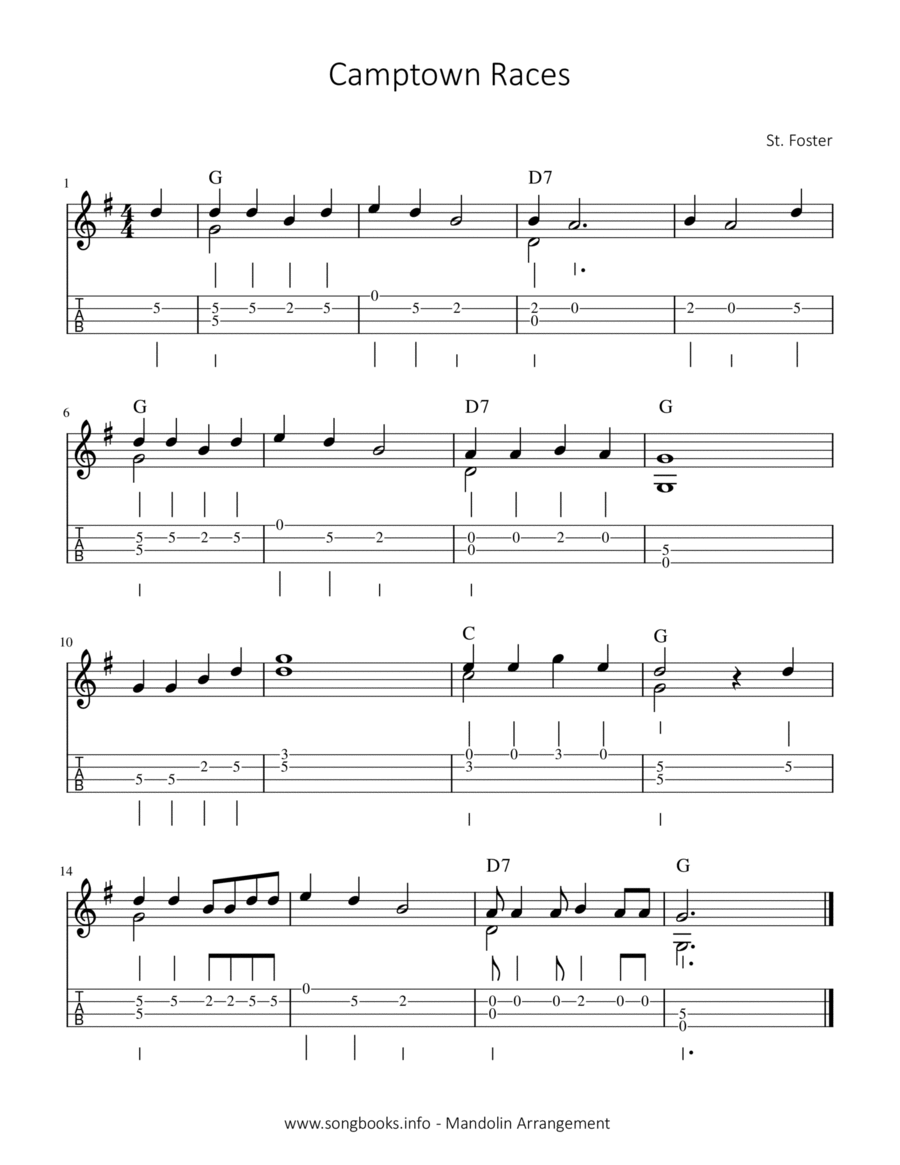 Camptown Races Mandolin scores gallery preview page 1