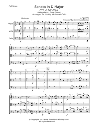 Book cover for Quantz, J. - Sonata in D (Mvt. 3) for Violin, Viola and Cello