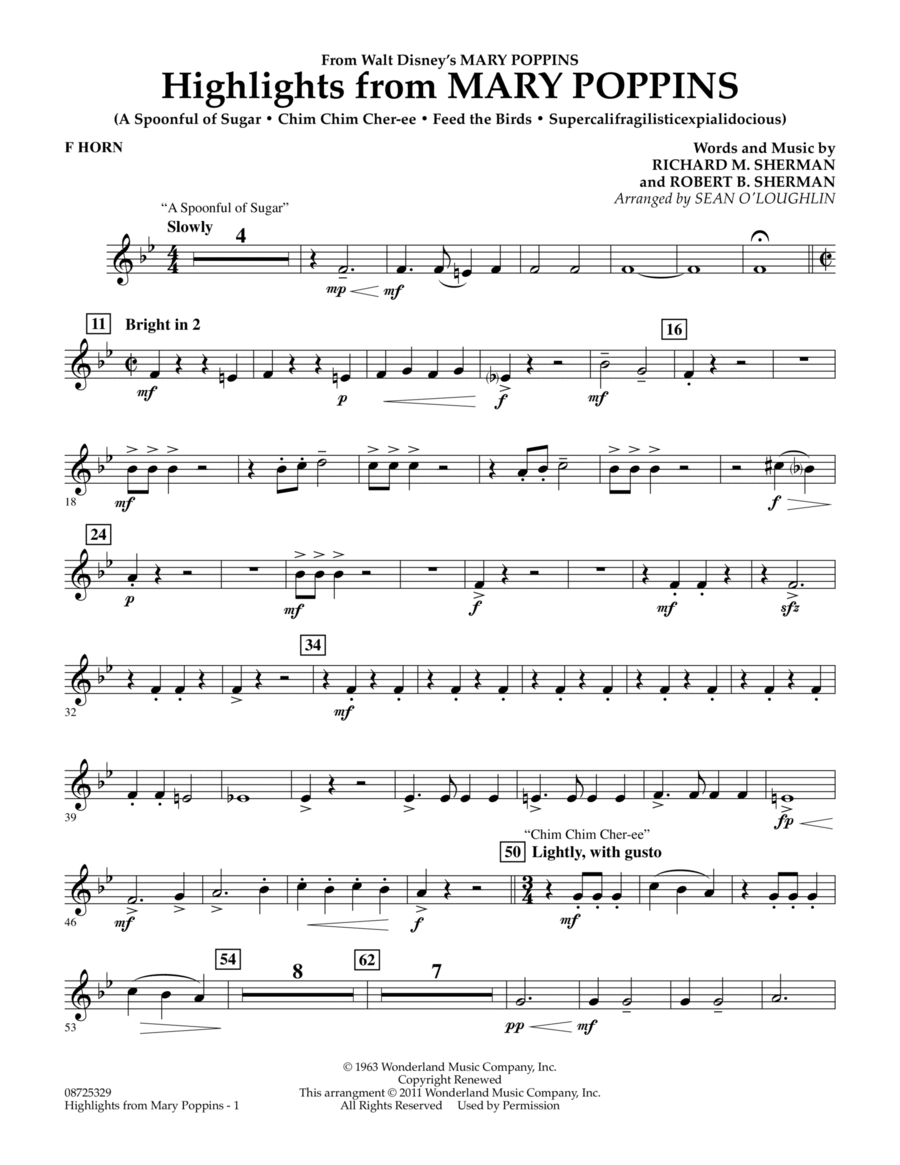 Highlights from Mary Poppins - F Horn Concert Band scores gallery preview page 1