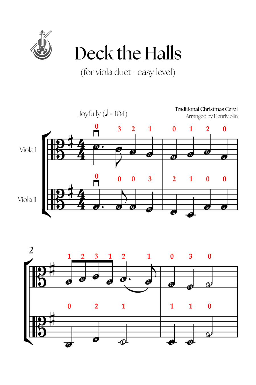 Deck the Halls (VIOLA DUET - EASY LEVEL) String Duet scores gallery preview page 2