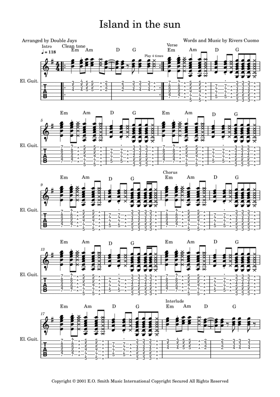 Island In The Sun Guitar Tablature scores gallery preview page 1