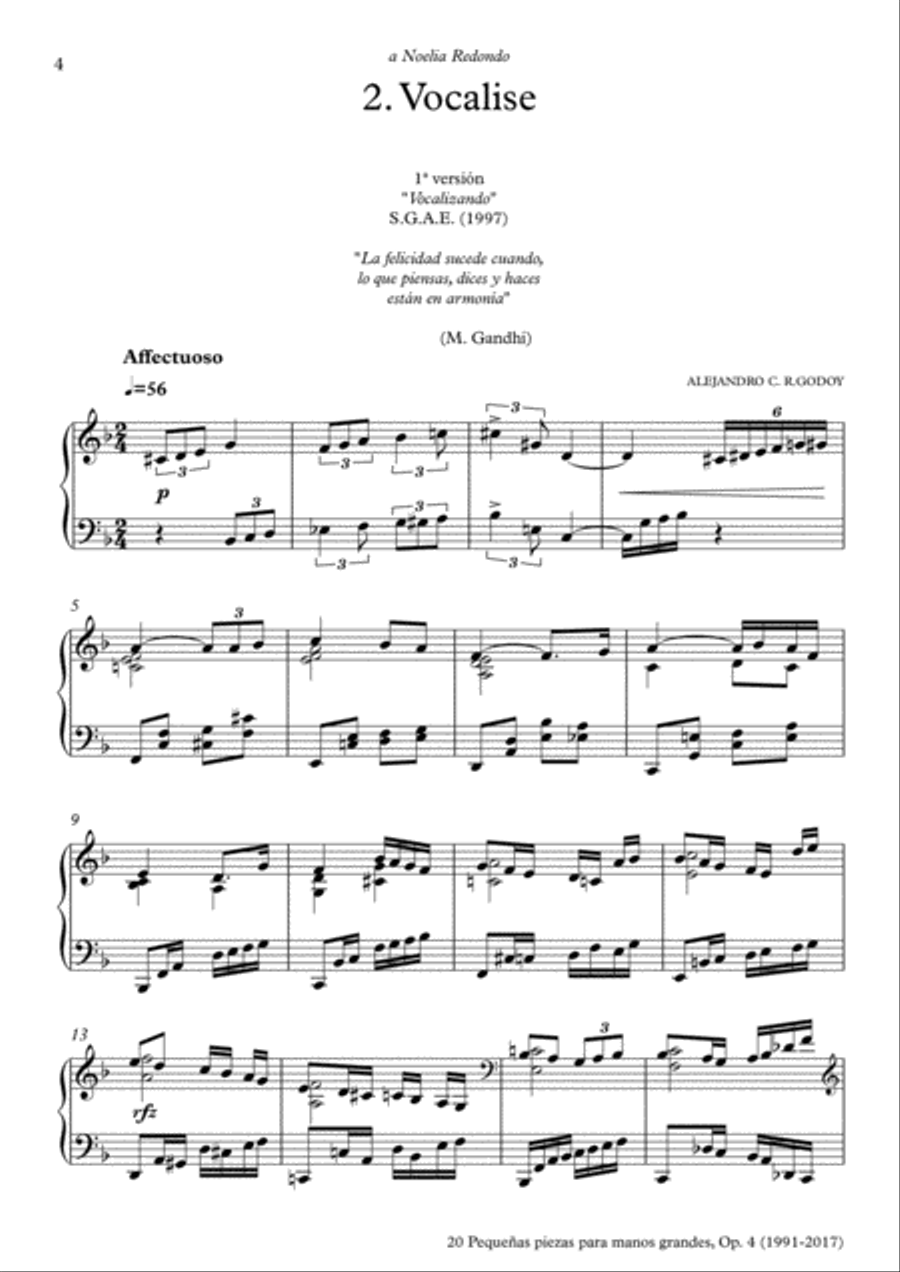 20 Piezas, Op. 4 (2017) No. 2. Vocalise Piano Solo scores gallery preview page 1