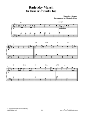 Radetzky March in Original D Key - Piano Solo