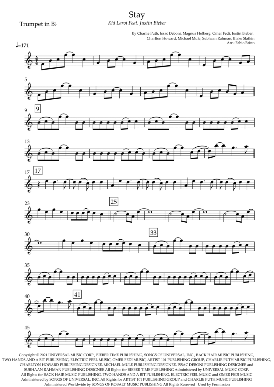 Stay Stay B-Flat Trumpet scores gallery preview page 1