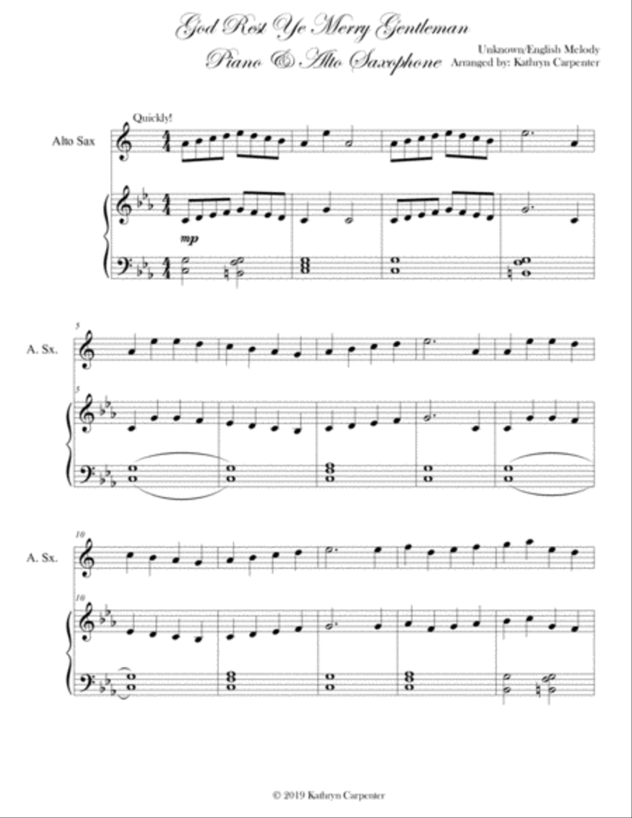 God Rest Ye, Merry Gentlemen (Piano and Alto Saxophone) Alto Saxophone scores gallery preview page 1