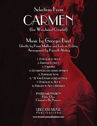 Book cover for Bizet – Selections from CARMEN (for Woodwind Quartet)