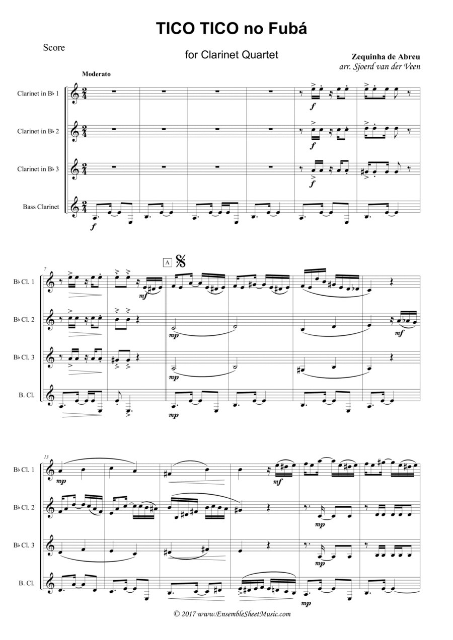 Tico Tico no Fubá Tico Tico no Fubá Clarinet Quartet scores gallery preview page 1
