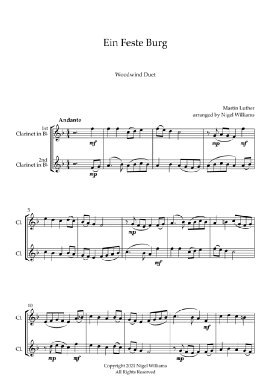 Ein Feste Burg, for Clarinet Duet Clarinet Duet scores gallery preview page 2