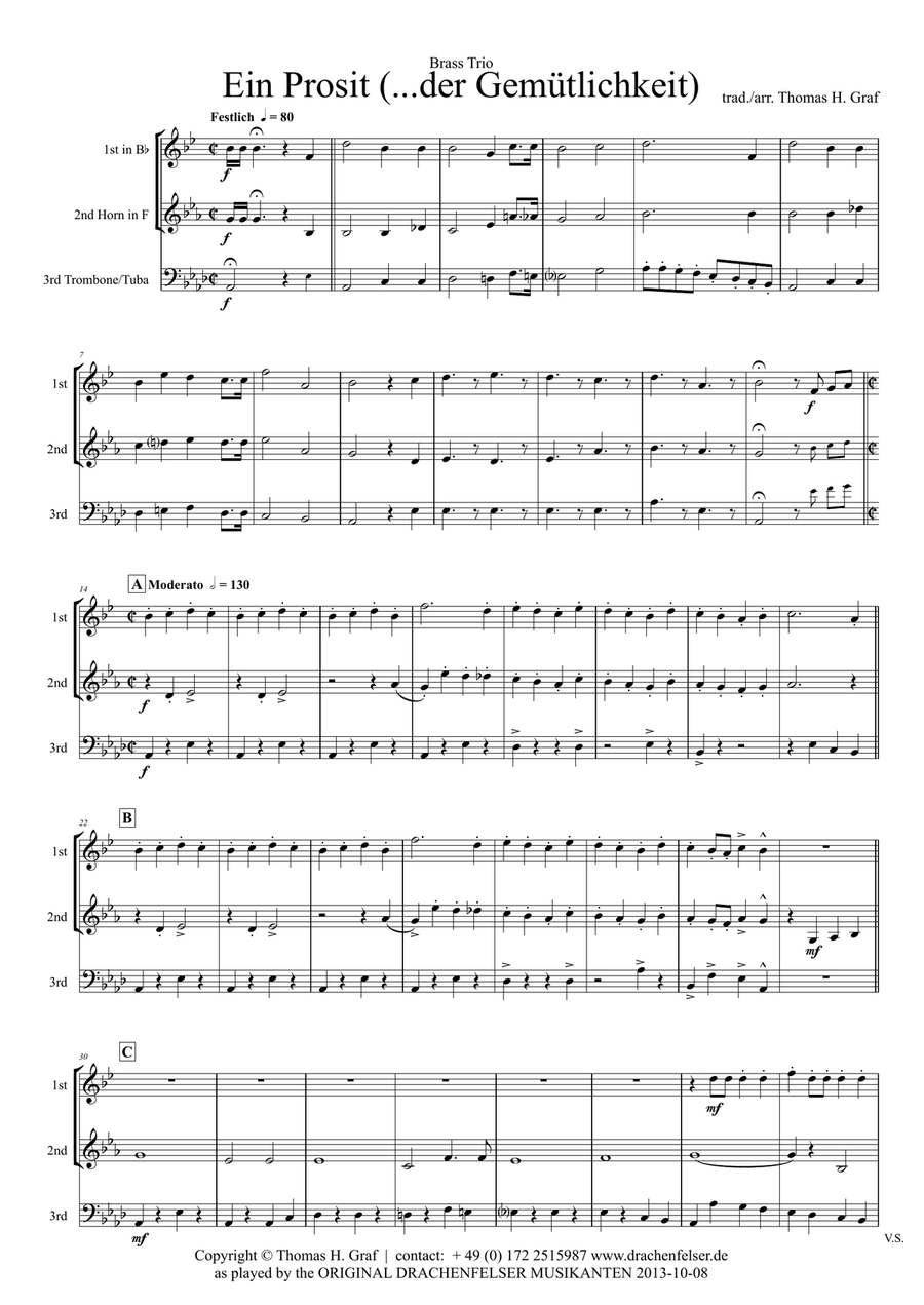 Ein Prosit - German Folk Song - Oktoberfest - Brass Trio Brass Trio scores gallery preview page 1