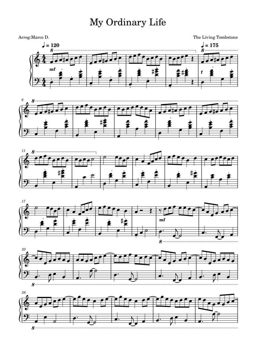 My Ordinary Life Piano Solo scores gallery preview page 1