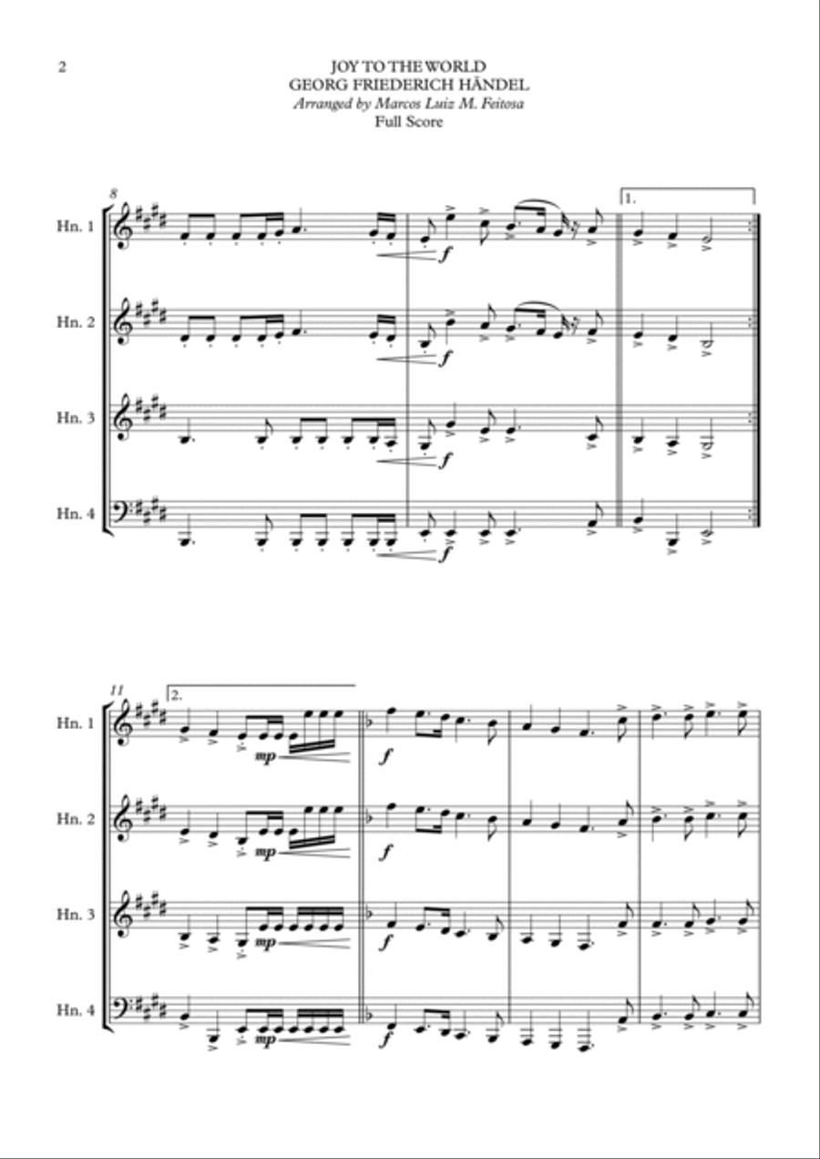 Joy To The World (Cantai Que o Salvador Chegou) - Horn in F Quartet French Horn Quartet scores gallery preview page 4