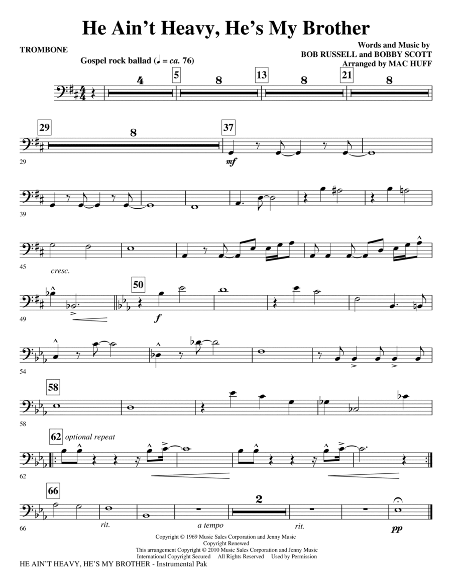 He Ain't Heavy, He's My Brother - Trombone Choir scores gallery preview page 1