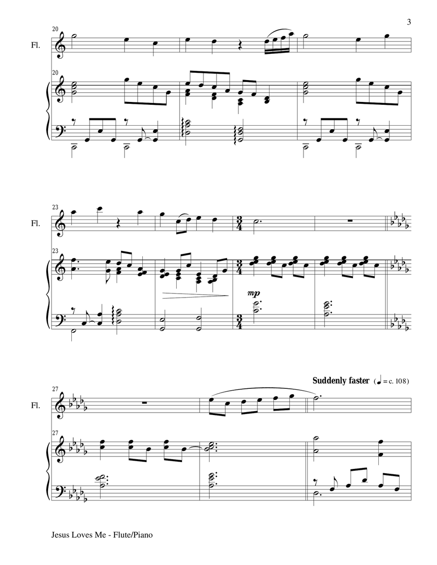 JESUS LOVES ME (Duet – Flute and Piano/Score and Parts) Woodwind Duet scores gallery preview page 3