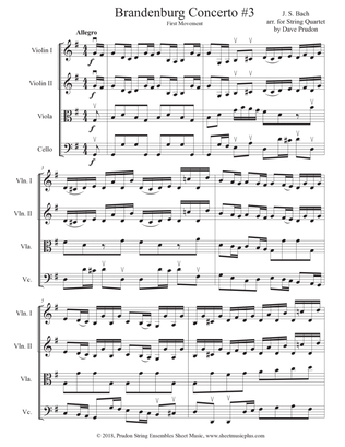 Brandenburg Concerto #3, 1st Mvt. for String Quartet