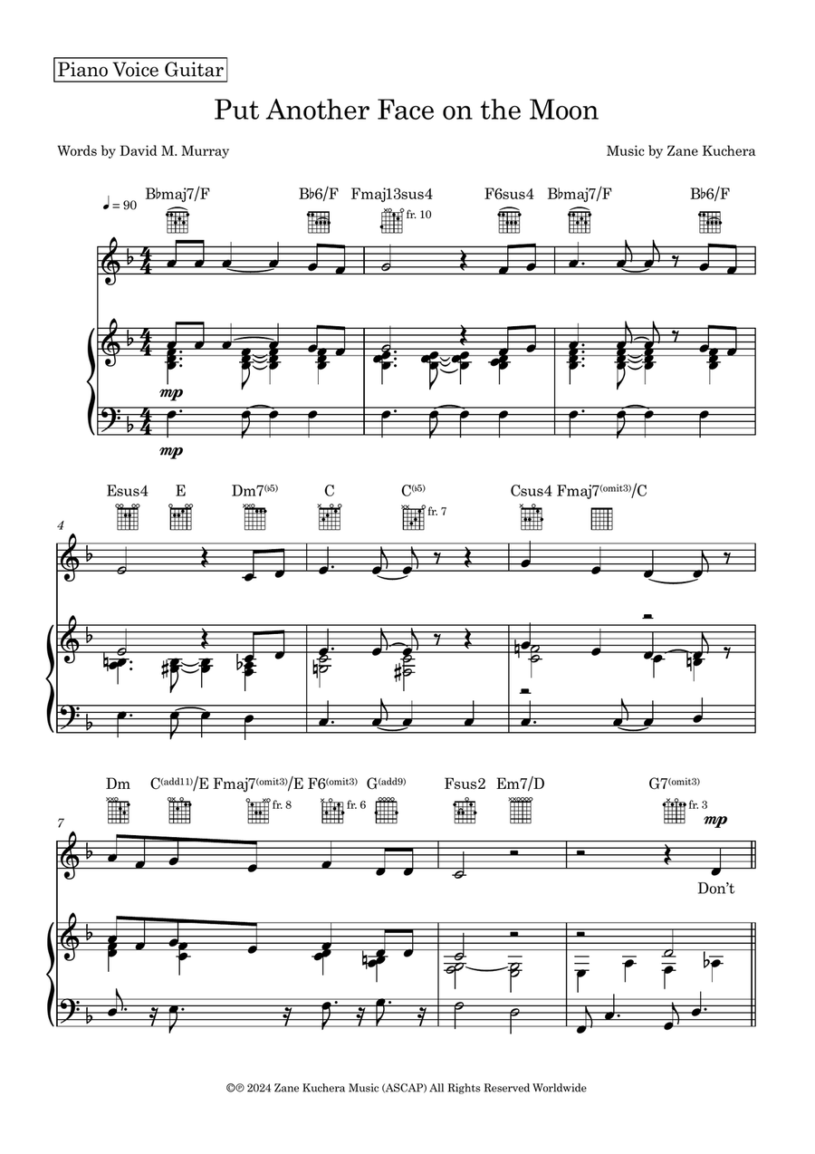 Put Another Face on the Moon Piano, Vocal, Guitar - Digital Sheet Music