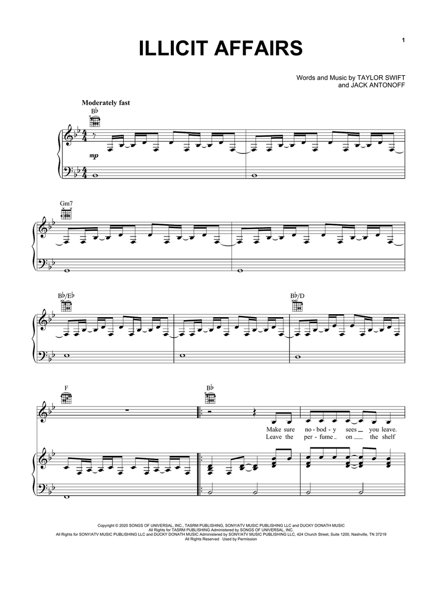 illicit affairs Piano, Vocal, Guitar scores gallery preview page 1