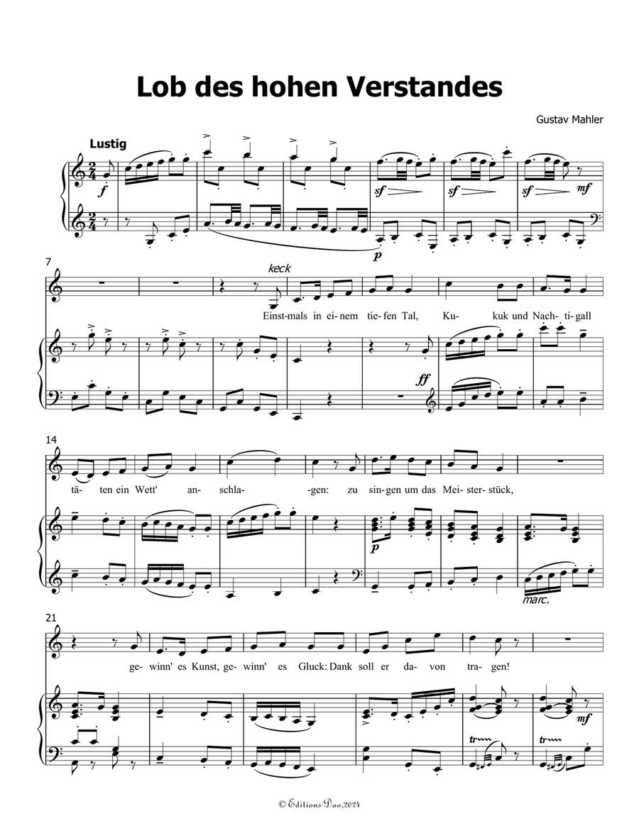 Lob des hohen Verstandes, by Mahler, in C Major Piano, Vocal scores gallery preview page 3