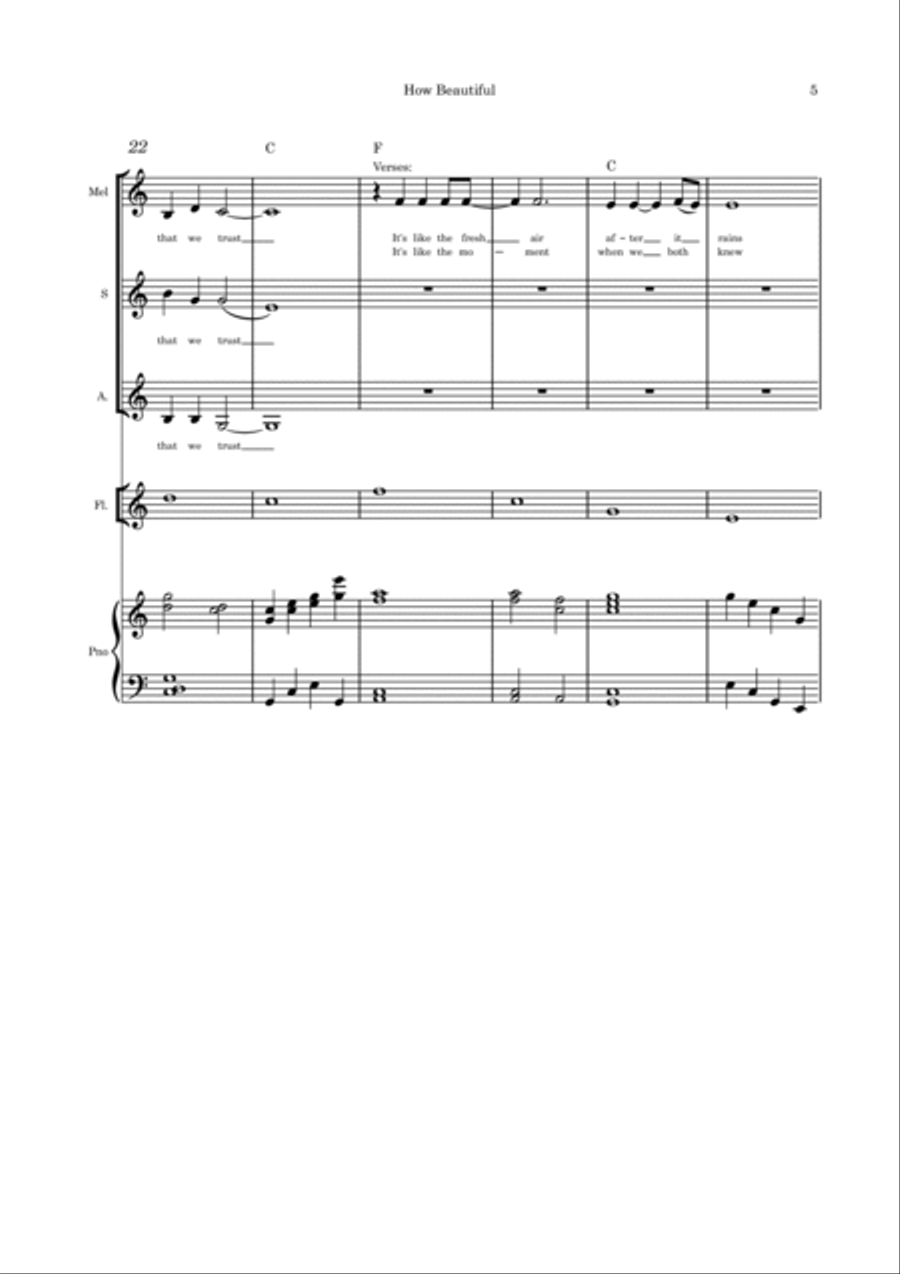 How Beautiful (Is the Love Between the Two of Us) Vocal trio, flute and piano with parts included Flute scores gallery preview page 5