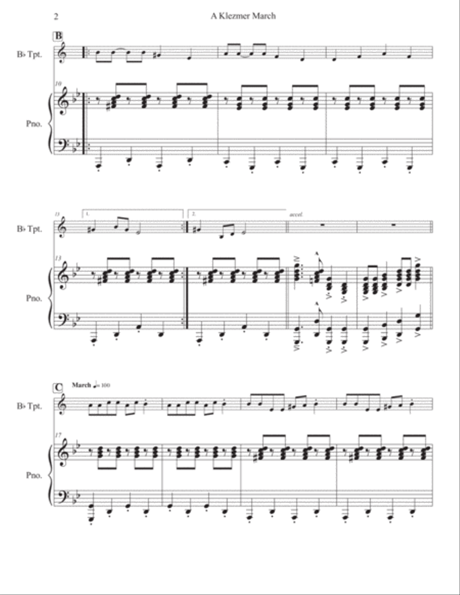 A Klezmer March for Trumpet in Bb and Piano B-Flat Trumpet scores gallery preview page 3