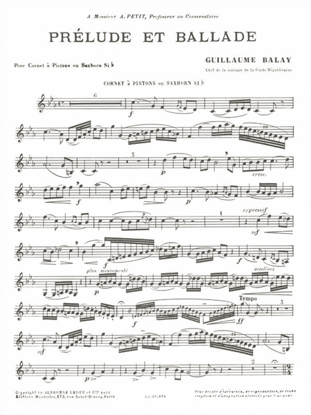 Prelude And Ballad, For Cornet Or Saxhorn And Piano