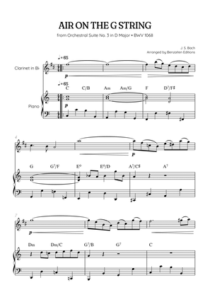 JS Bach • Air on the G String from Suite No. 3 BWV 1068 | clarinet & piano sheet music w/ chords