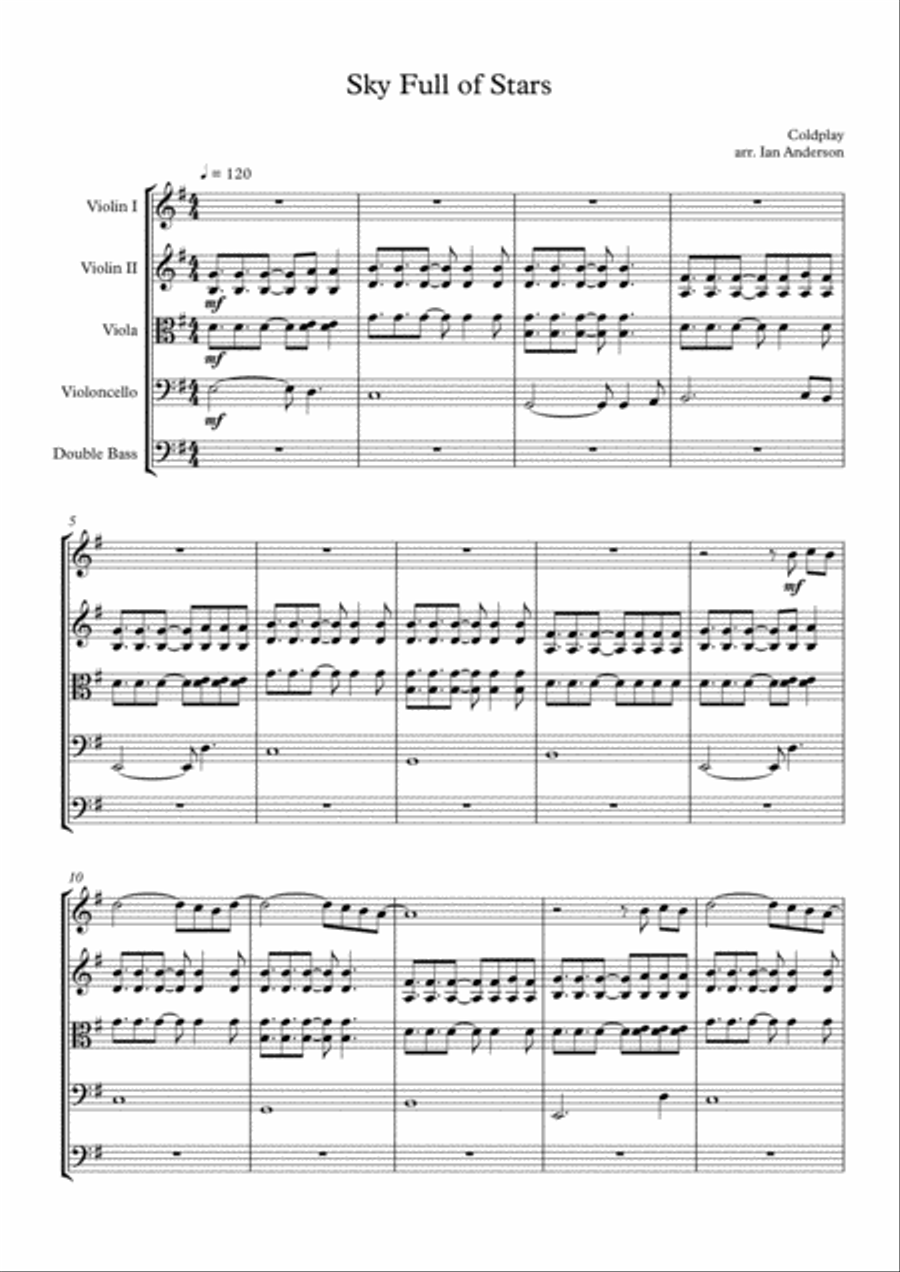 A Sky Full Of Stars A Sky Full Of Stars String Quintet scores gallery preview page 1