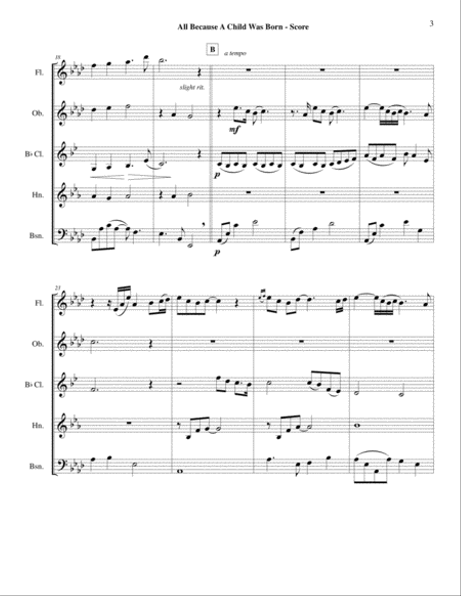 All Because A Child Was Born Woodwind Quintet scores gallery preview page 4