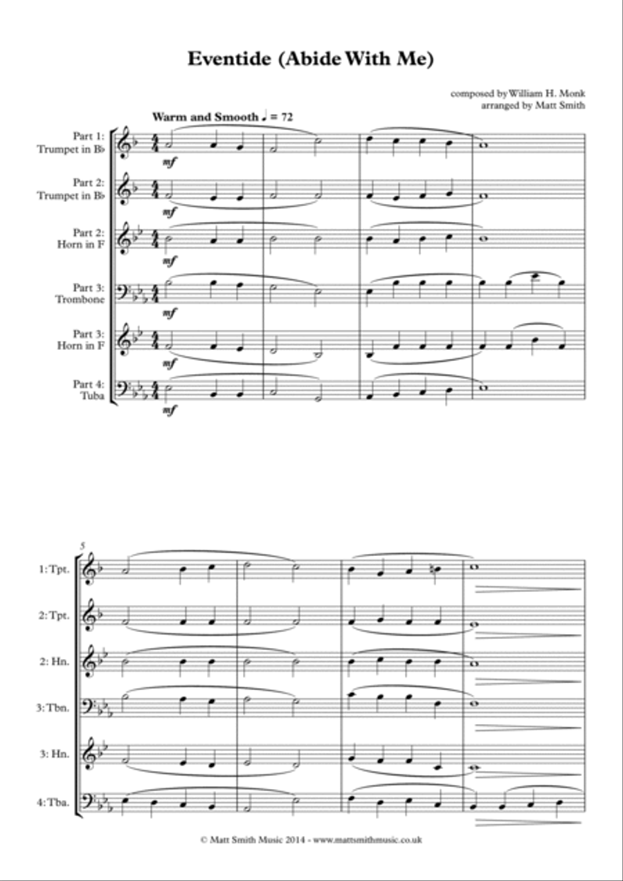 Eventide (Abide With Me) by William H. Monk - BRASS QUARTET/QUINTET Brass Quartet scores gallery preview page 3