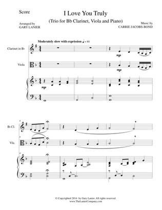 Book cover for I LOVE YOU TRULY (Trio – Bb Clarinet, Viola, and Piano with Score and Parts)