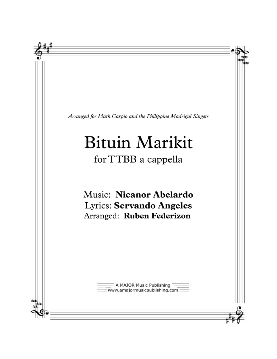 Bituin Marikit. Filipino love song, TTBB a-cappella TTBB scores gallery preview page 1