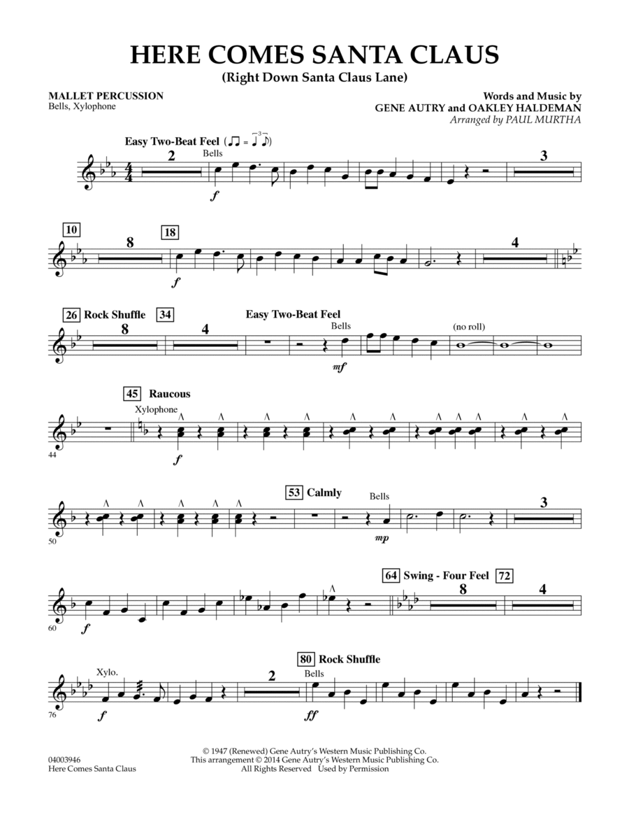 Here Comes Santa Claus (Right Down Santa Claus Lane) - Mallet Percussion Concert Band scores gallery preview page 1