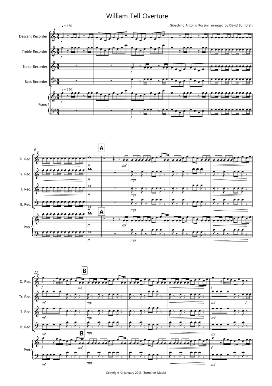 William Tell Overture for Recorder Quartet Recorder scores gallery preview page 1