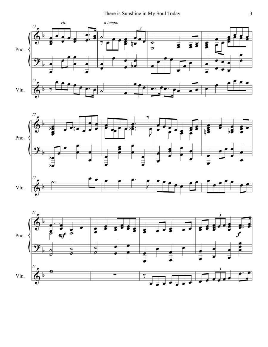 There is Sunshine in My Soul Violin Solo Violin Solo scores gallery preview page 3