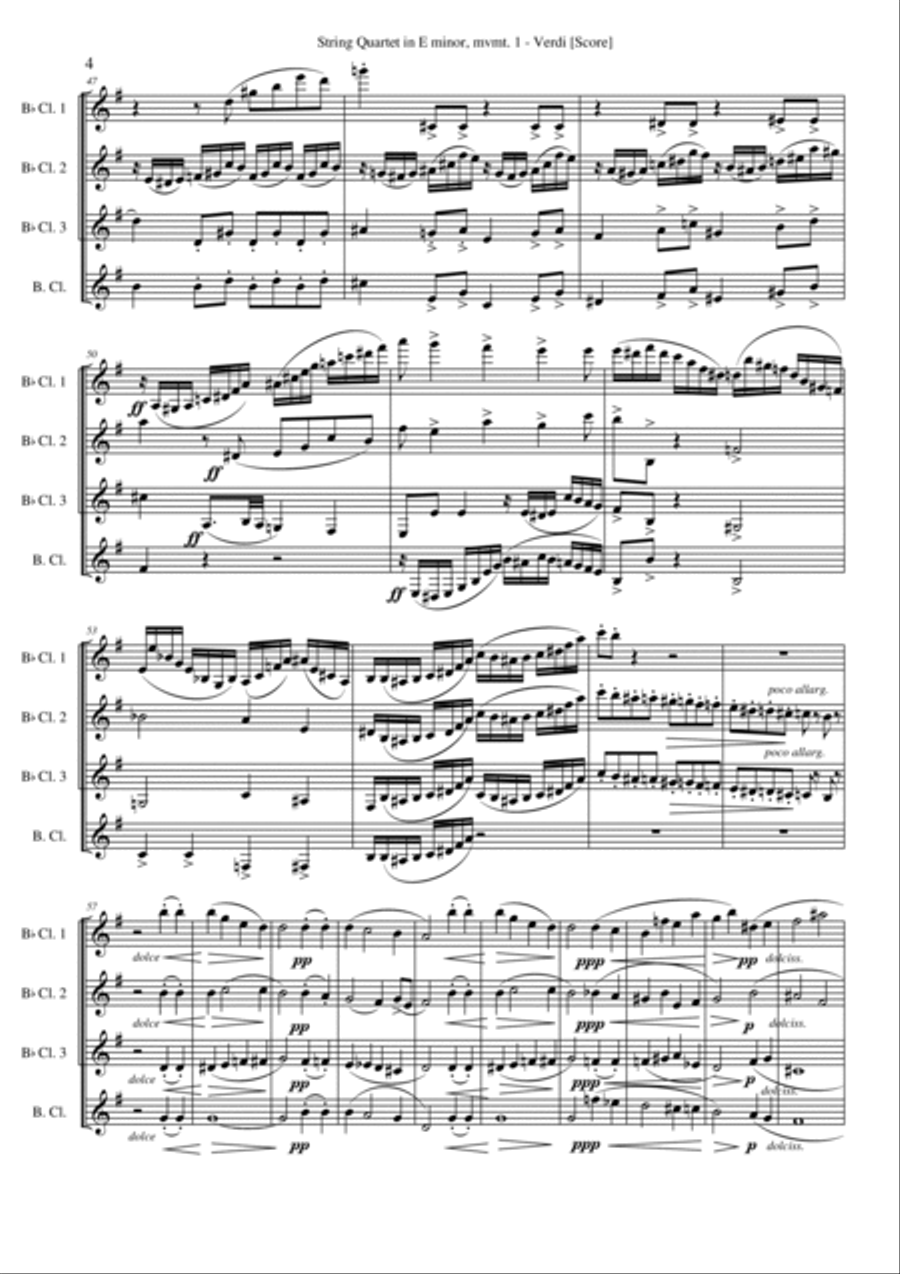 Quartet in E minor, mvmt.1 (Clarinet Quartet) Clarinet Quartet scores gallery preview page 4