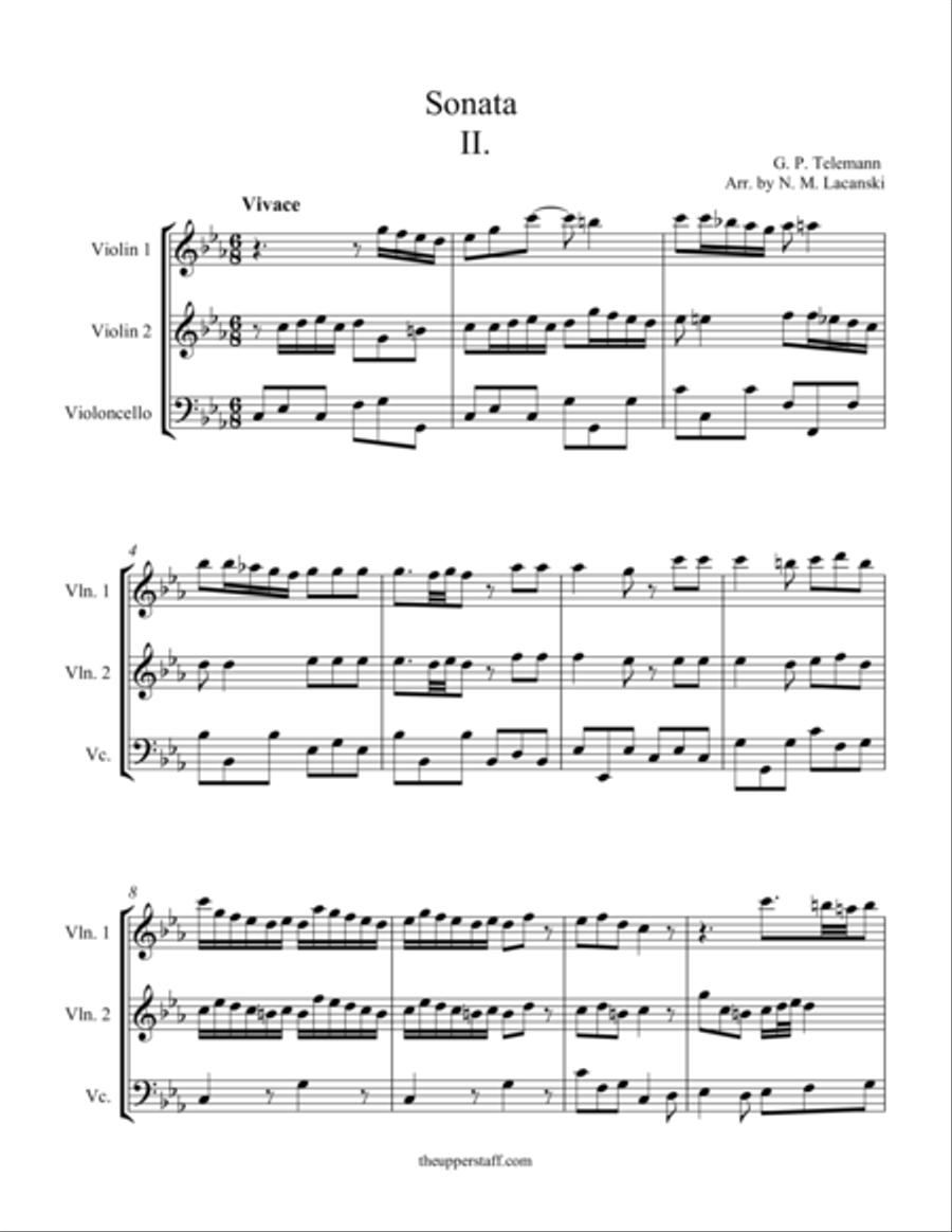 Sonata in C Minor Movement II String Trio scores gallery preview page 1
