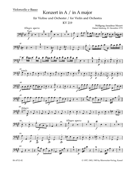 Konzert fur Violine und Orchester Nr. 5 A-Dur KV 219