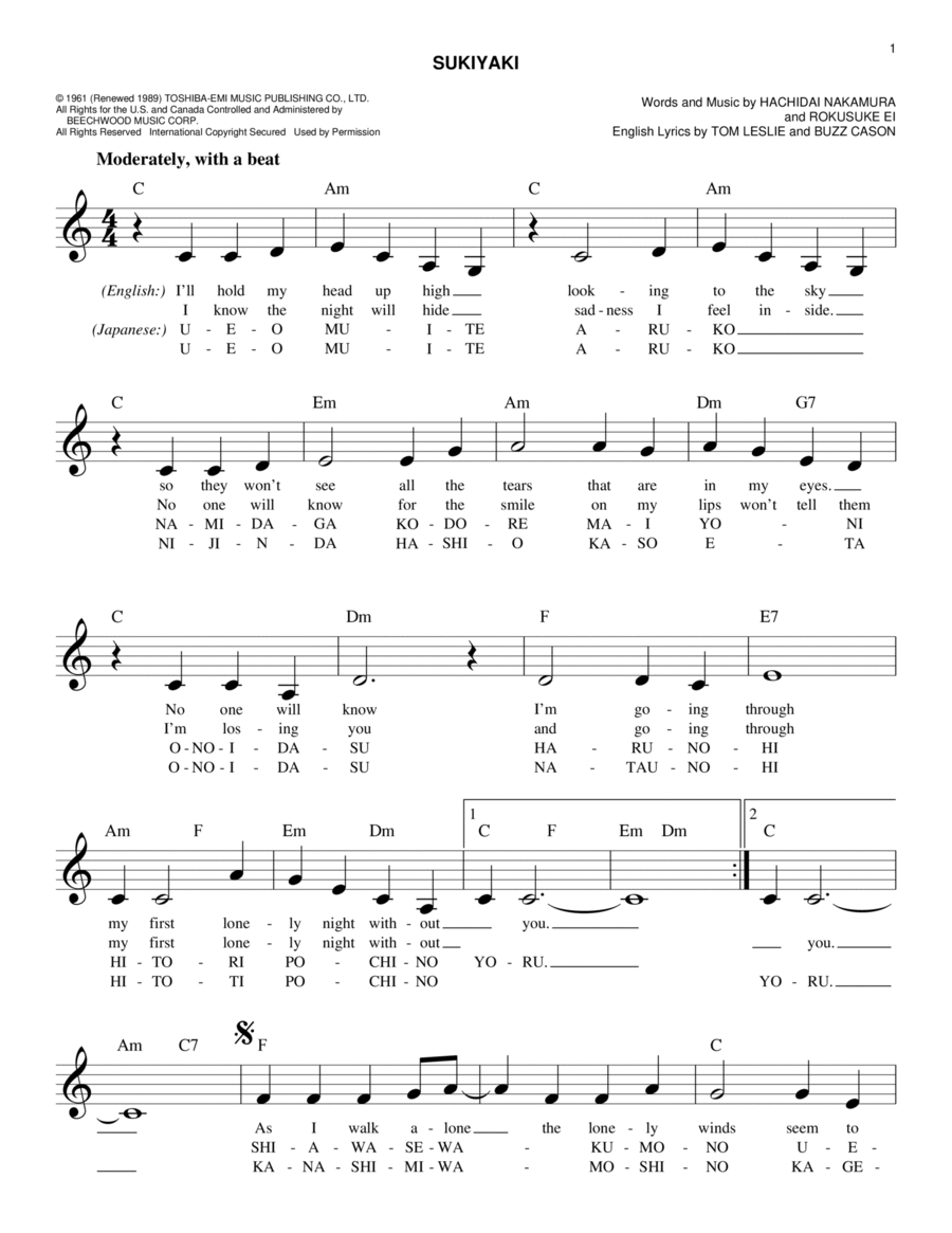 Sukiyaki Piano scores gallery preview page 1