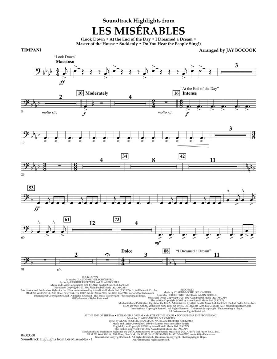 Soundtrack Highlights from Les Miserables - Timpani Concert Band scores gallery preview page 1