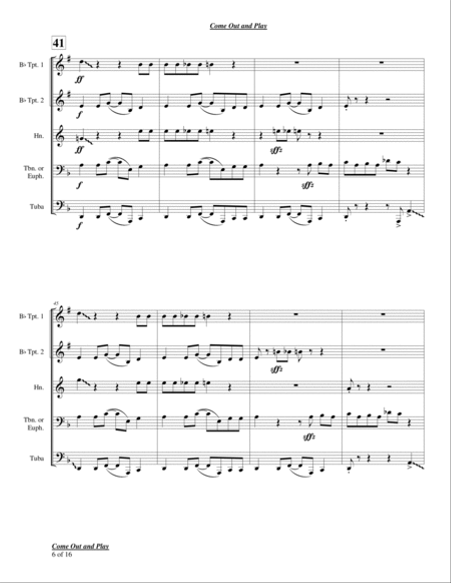 Come Out And Play (keep 'em Separated) Chamber Music scores gallery preview page 6