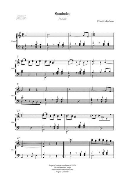 Saudades - Pasillo for Piano (Latin Folk Music)