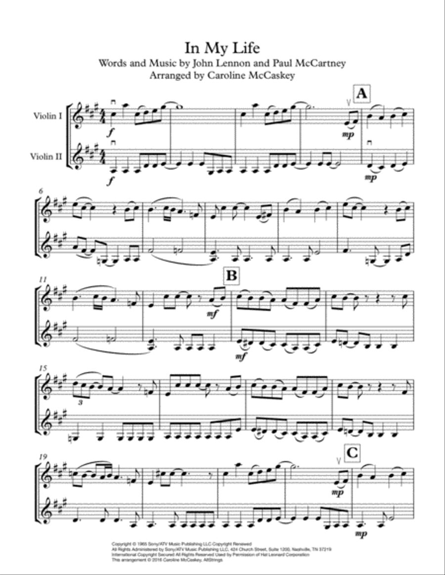 In My Life In My Life String Duet scores gallery preview page 2