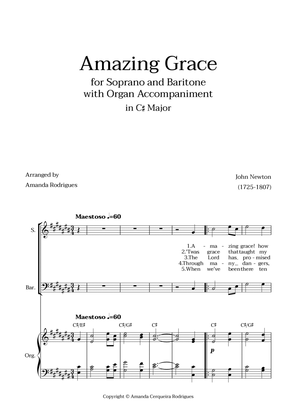 Amazing Grace in C# Major - Soprano and Baritone with Organ Accompaniment and Chords