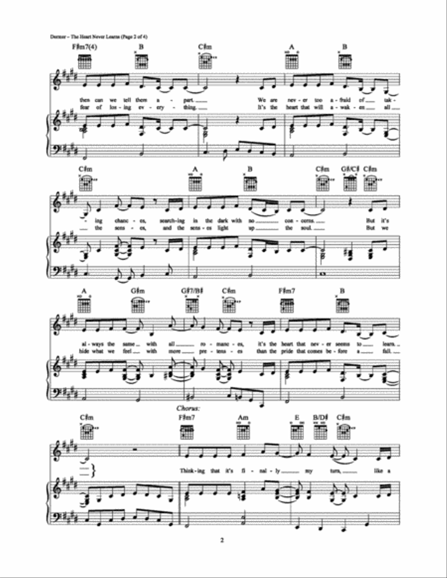 The Heart Never Learns Piano, Vocal, Guitar scores gallery preview page 2